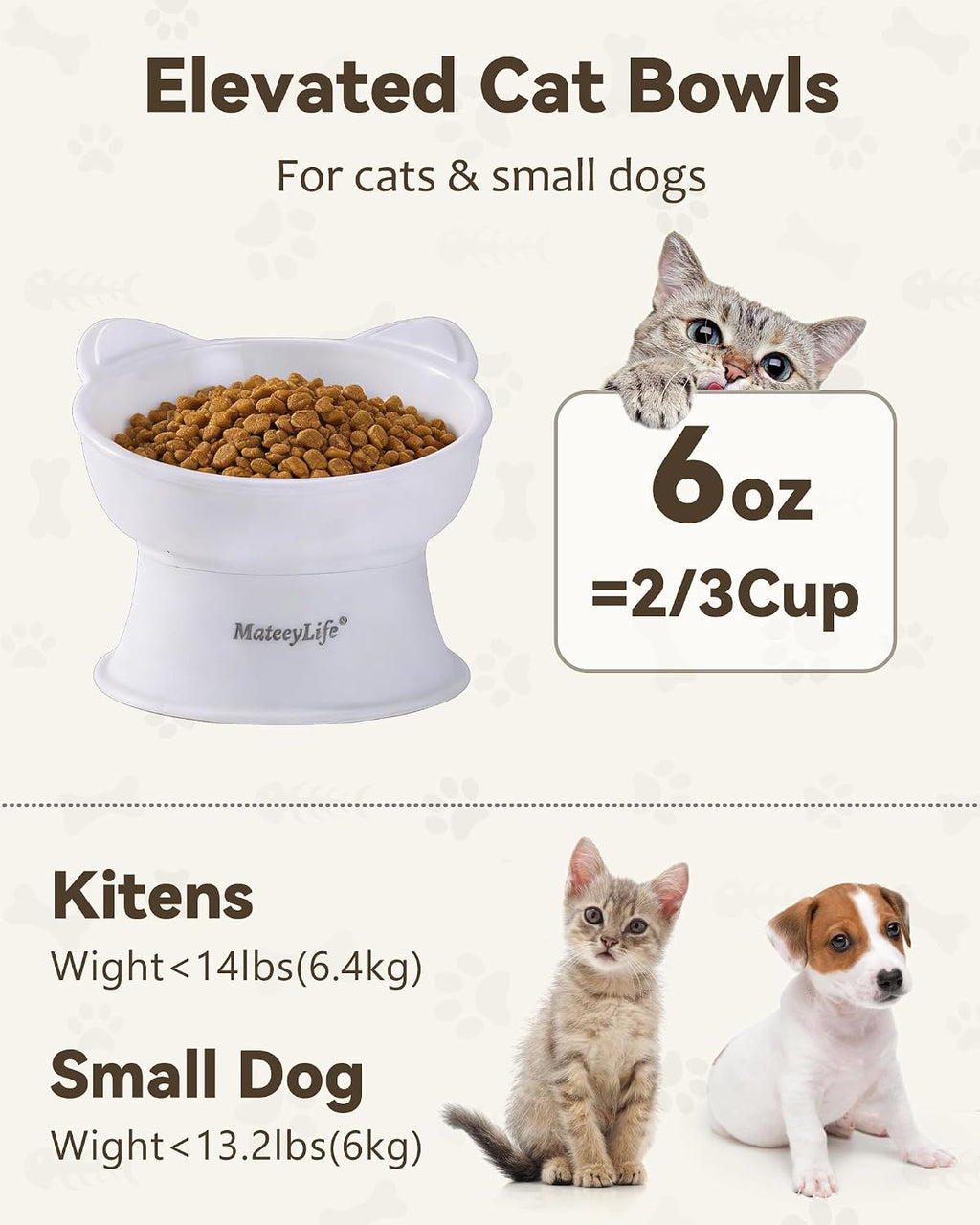 MateeyLife 2 Pack Elevated Cat Food Bowls for Indoor Cats & Kittens