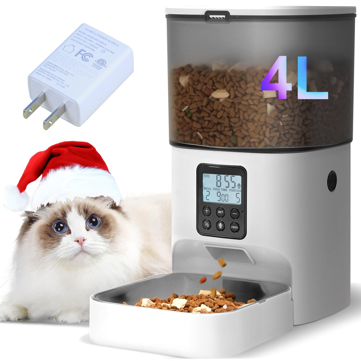 ANDOLL HOME Automatic Cat Feeder, 4L Cat Food Dispenser with 10s Voice Recorder, Pet Feeder up to 8 Meals per Day, Timed Dog Feeder with Dry Food Sealed Ring