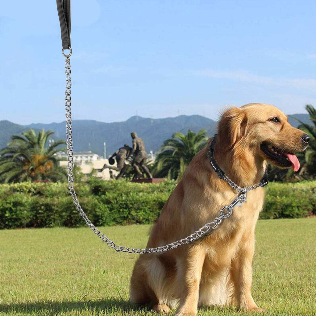 Chain Heavy Duty Metal Dog Leash, 6FTx3mm Chew Proof Pet Leash Chain with Soft Padded Handle for Large & Medium Size Dogs Walking, Training and Traveling (30-120 lbs)