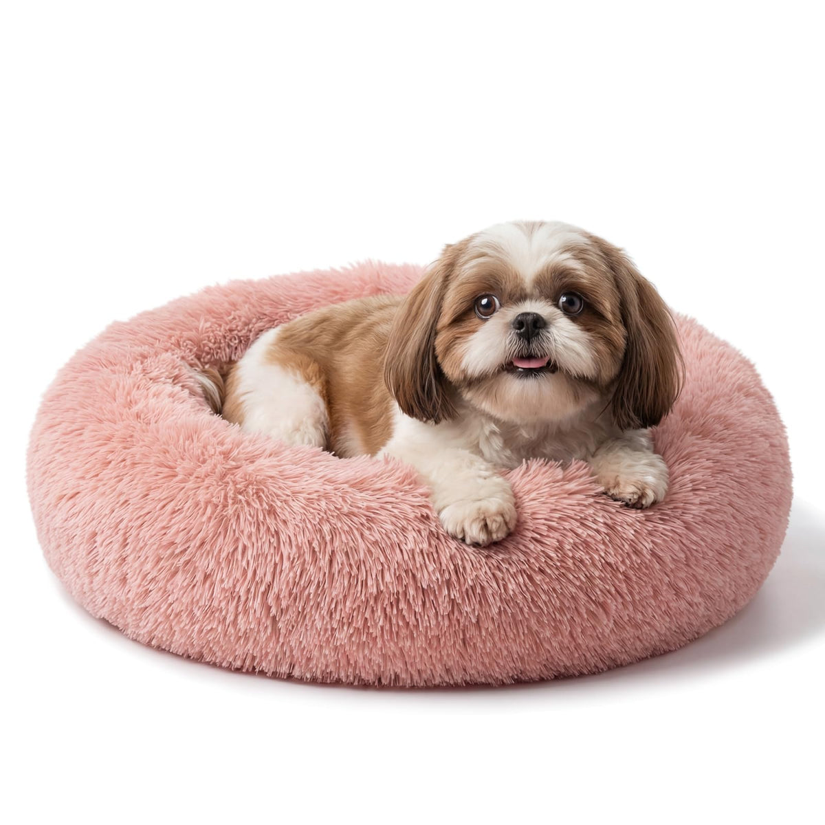 Small Calming Dogs Bed for Small Dogs Anti-Anxiety Machine Washable Fluffy Luxury Anti-Slip Waterproof Mute Base Warming Cozy Soft Pet Puppy Round Bed