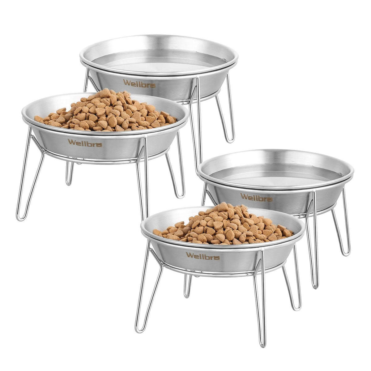 Elevated Cat Bowls, Wide Stainless Steel Cat Food Bowls with Metal Stand Whisker Stress-Free, Raised Food and Water Dish for Cats, Kitten, Puppies and Small Dogs