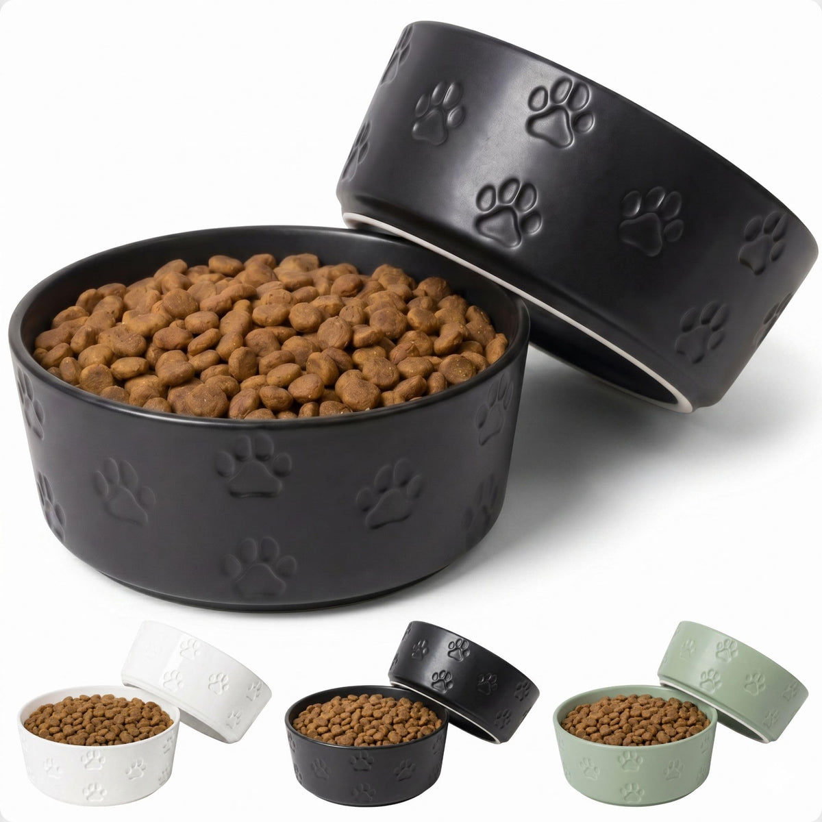 Ceramic Dog Bowl Set of 2 with Anti-Skid Base, 5.5"W x 2"H, 2 Cup Capacity