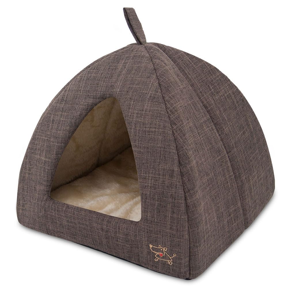 Best Pet Supplies Cat Bed for Indoor Cat, Domed Tent House with Removable Pillow, Covered Cat Cave for Small Dog, Puppies and All Breeds of Cats - Silver w/ Bones, 16 x 16 x H:14"