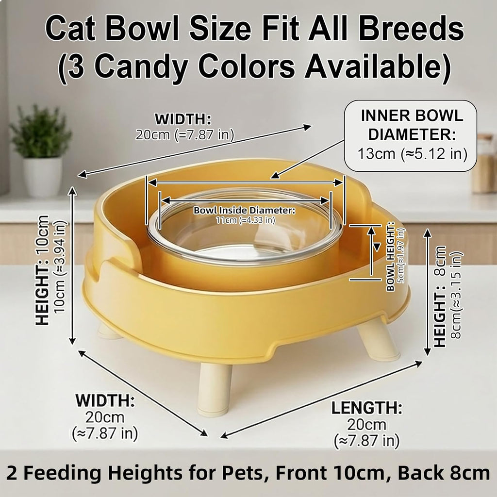 2 Pack Ant Not Cross Elevated Cat Bowls Mess Proof-4 Food Grade Glass Bowls & 2 Lids- No Spill Cat Food and Water Feeding Station for Cats&Puppy Indoor & Outdoor,No Whisker Fatigue Dish,Green