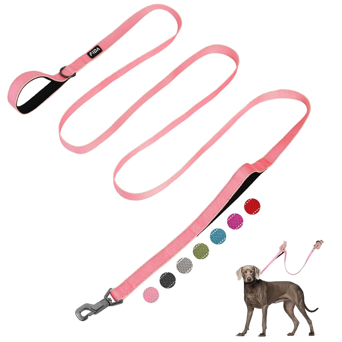 Fida Heavy Duty Dog Leash for Medium Large Dogs, 5 FT, Dual Padded Handles