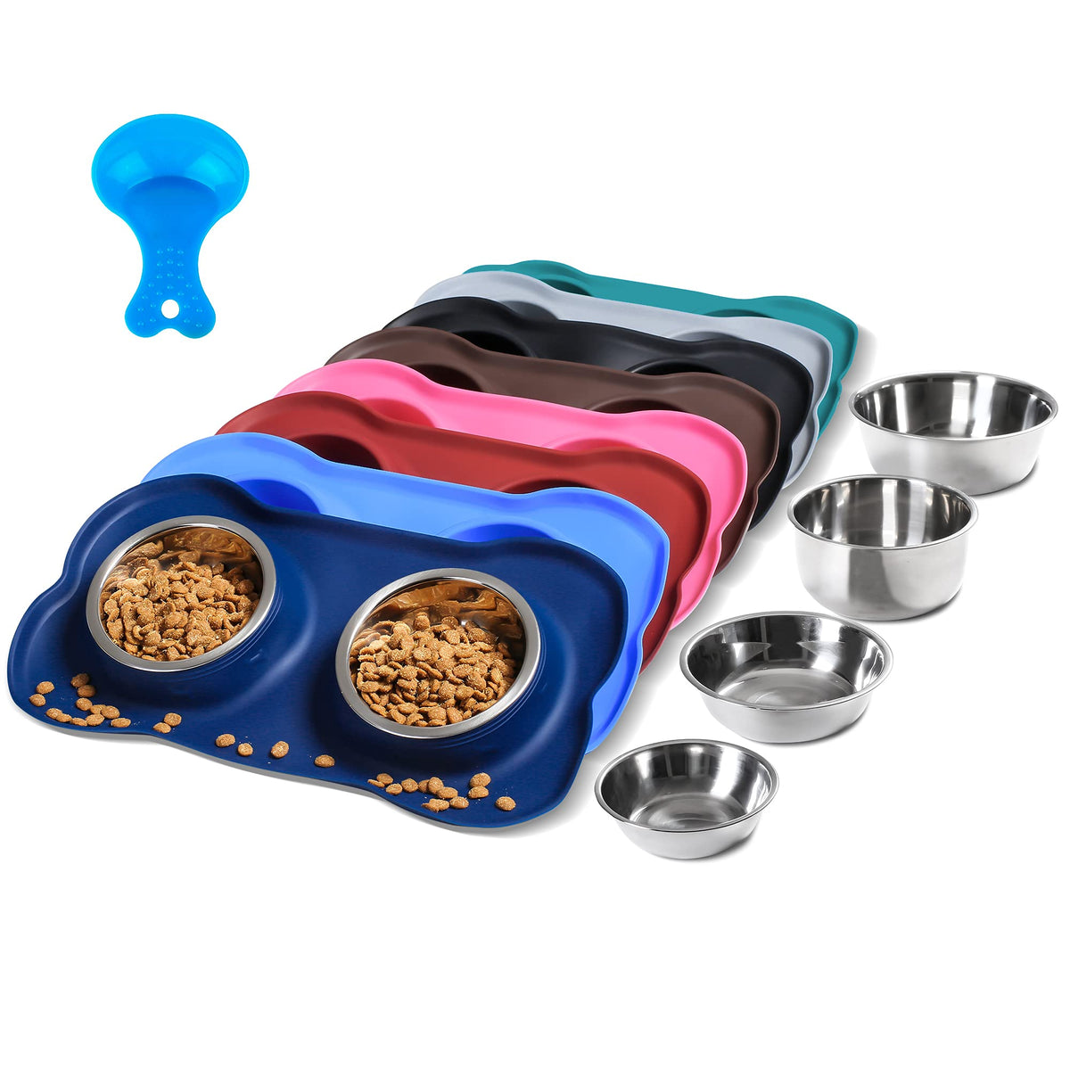Hubulk Pet Dog Bowls 2 Stainless Steel Dog Bowl with No Spill Non-Skid Silicone Mat + Pet Food Scoop Water and Food Feeder Bowls for Feeding Small Medium Large Dogs Cats Puppies (S, Pink)