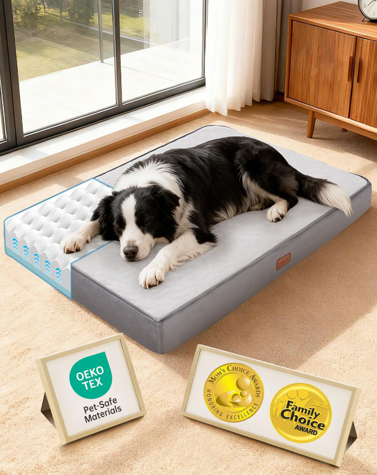 OhGeni Orthopedic Large Dog Bed, Reversible Memory Foam, 41 inch-XL(Gray)