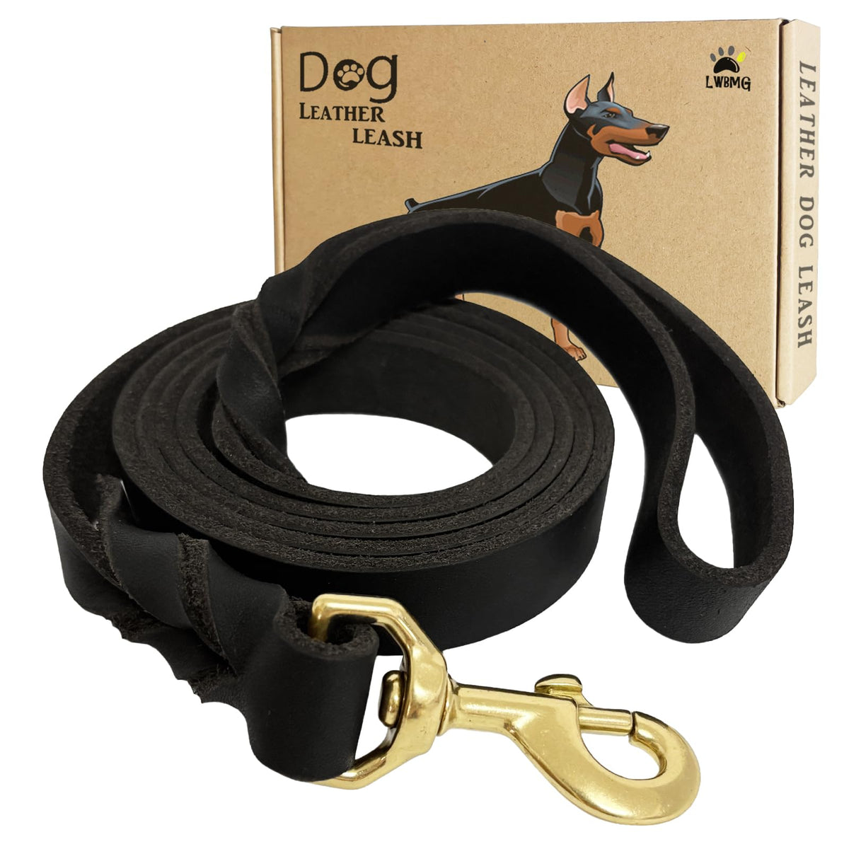 LWBMG Leather Dog Leash 6ft x 3/4 inch, Heavy Duty Genuine Leather Braided Dog Training Leash, Soft and Strong Pet Lead for Large, Medium, Small Dogs