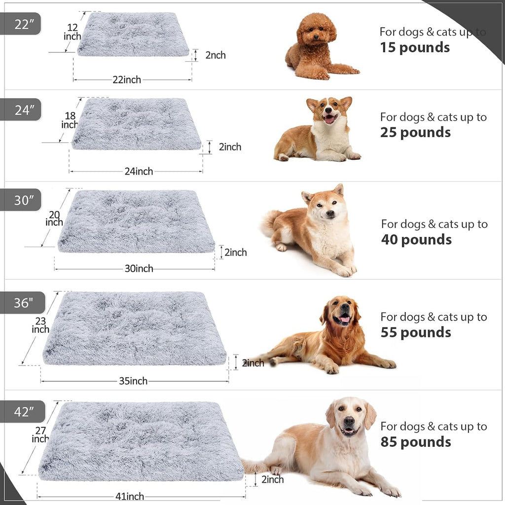 Large Dog Bed Crate Pad 35", Washable Soft Plush Pet Mats for Sleeping Grey