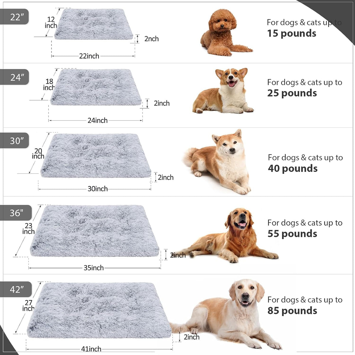 Large Dog Bed Crate Pad 35", Washable Soft Plush Pet Mats for Sleeping Grey