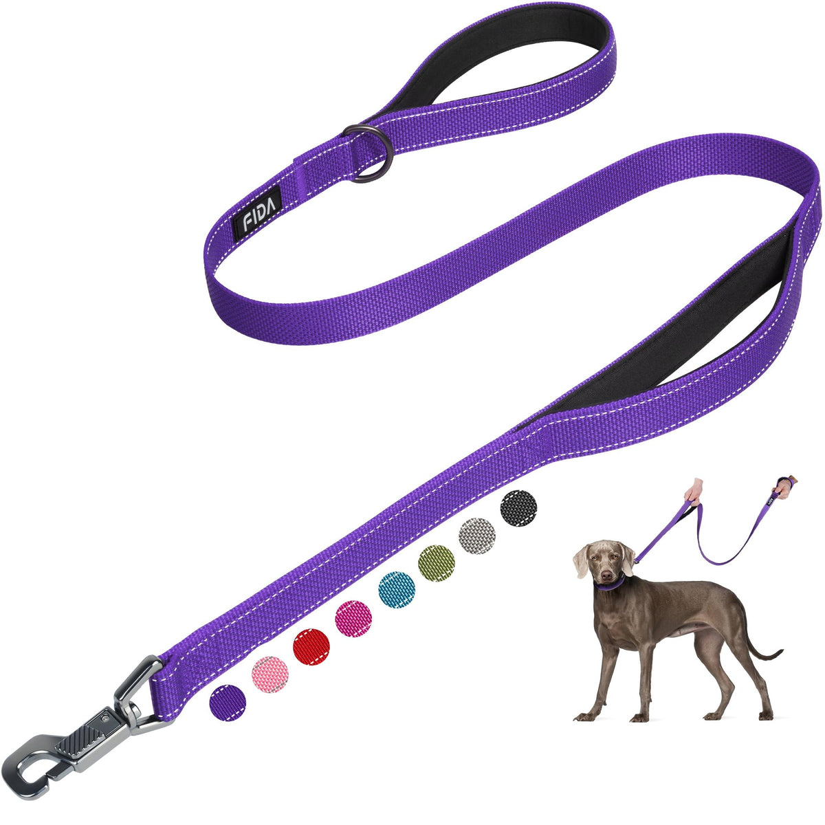 Fida Heavy Duty Dog Leash for Medium Large Dogs, 5 FT, Dual Padded Handles