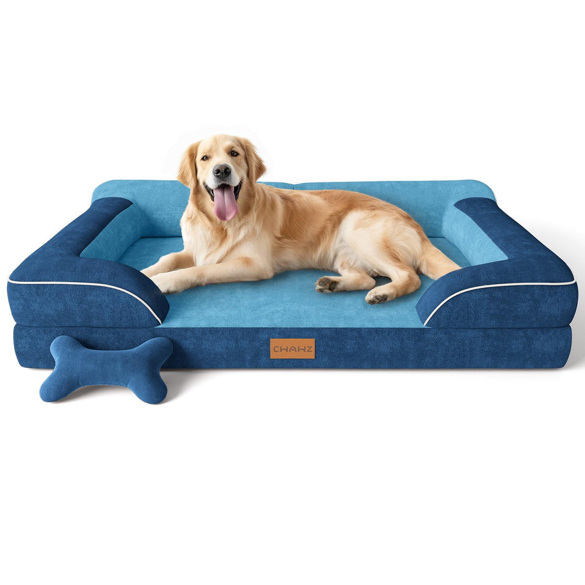 CWAWZ Extra Large Dog Bed, Orthopedic Dog Bed with Cooling Gel Memory Foam, Waterproof XL Pet Bed with Removable Washable Cover, 42" Pet Sofa Couch Dutch Velvet with Bone Toy, Light Gray