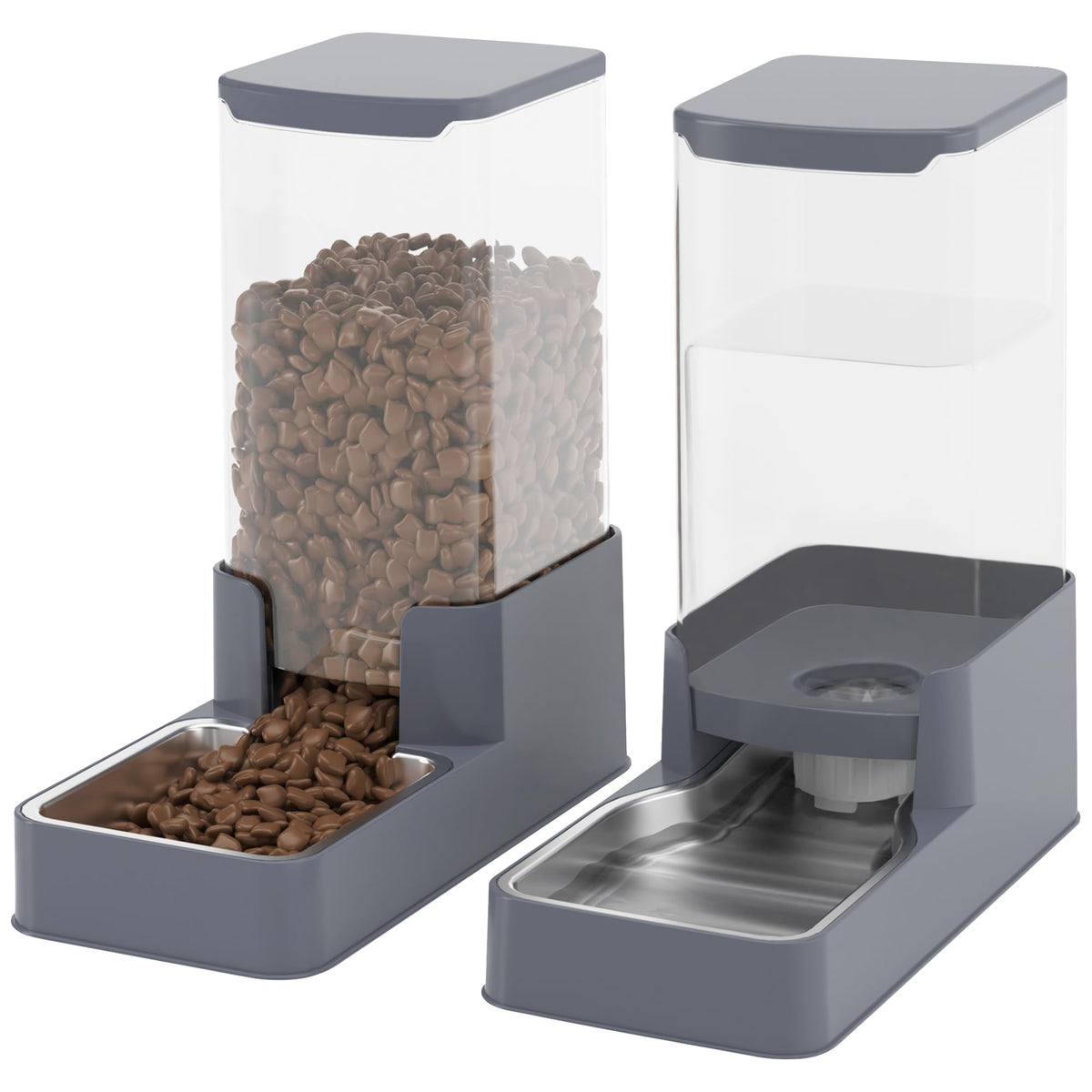 Automatic Cat Feeder and Water Dispenser in Set with Pet Food Bowl,Gravity Dog Waterer and Food Feeder for Small Medium Dog Cat Puppy Kitten Large Capacity(3.3L,Black)
