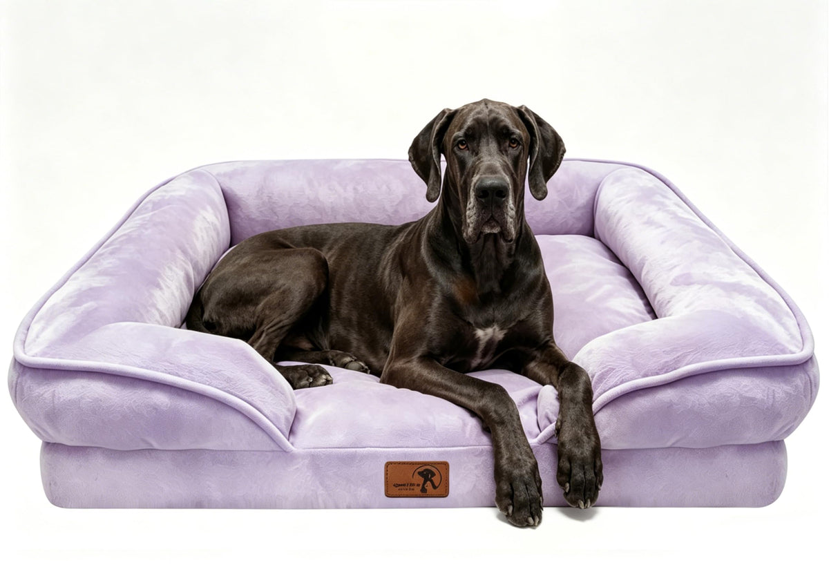 Spotted Play Orthopedic Dog Bed with Sides - Dog Sofa Beds for Medium Dogs, Supportive Foam Pet Couch Bed with Washable Removable Cover, Waterproof Lining and Non-Slip Bottom, Grey - M
