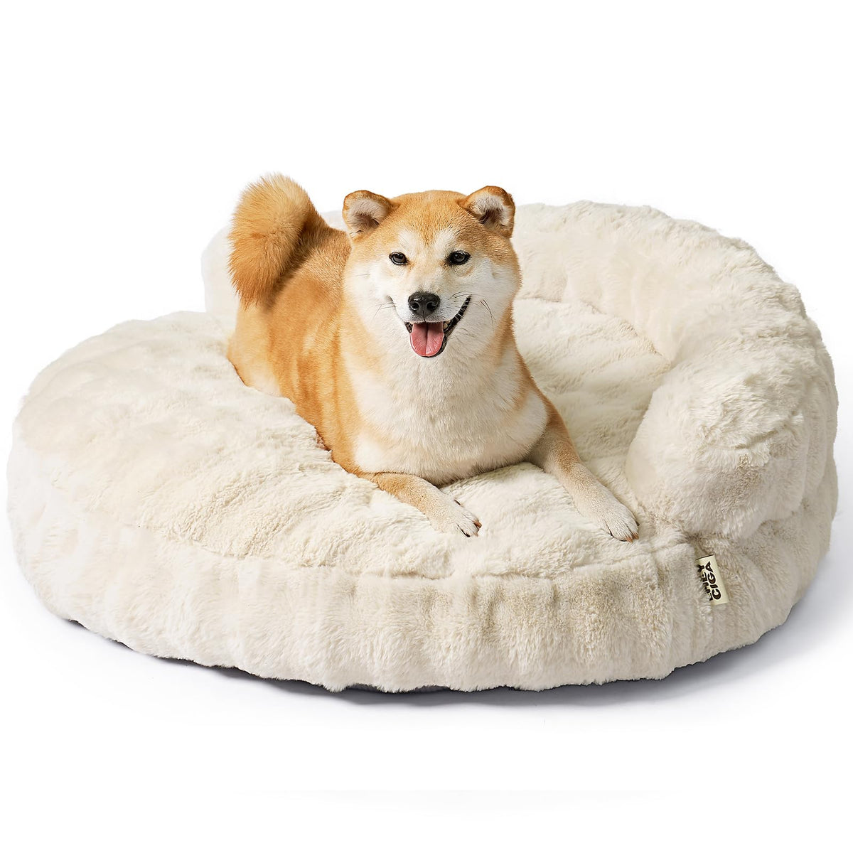 EHEYCIGA Dog Bed Medium Size Dog, Fluffy Small Dog Couch with Removable Washable Cover, Bolster Pet Sofa, Waterproof and Non-Slip, 30" x 30"x 8.5", Cream