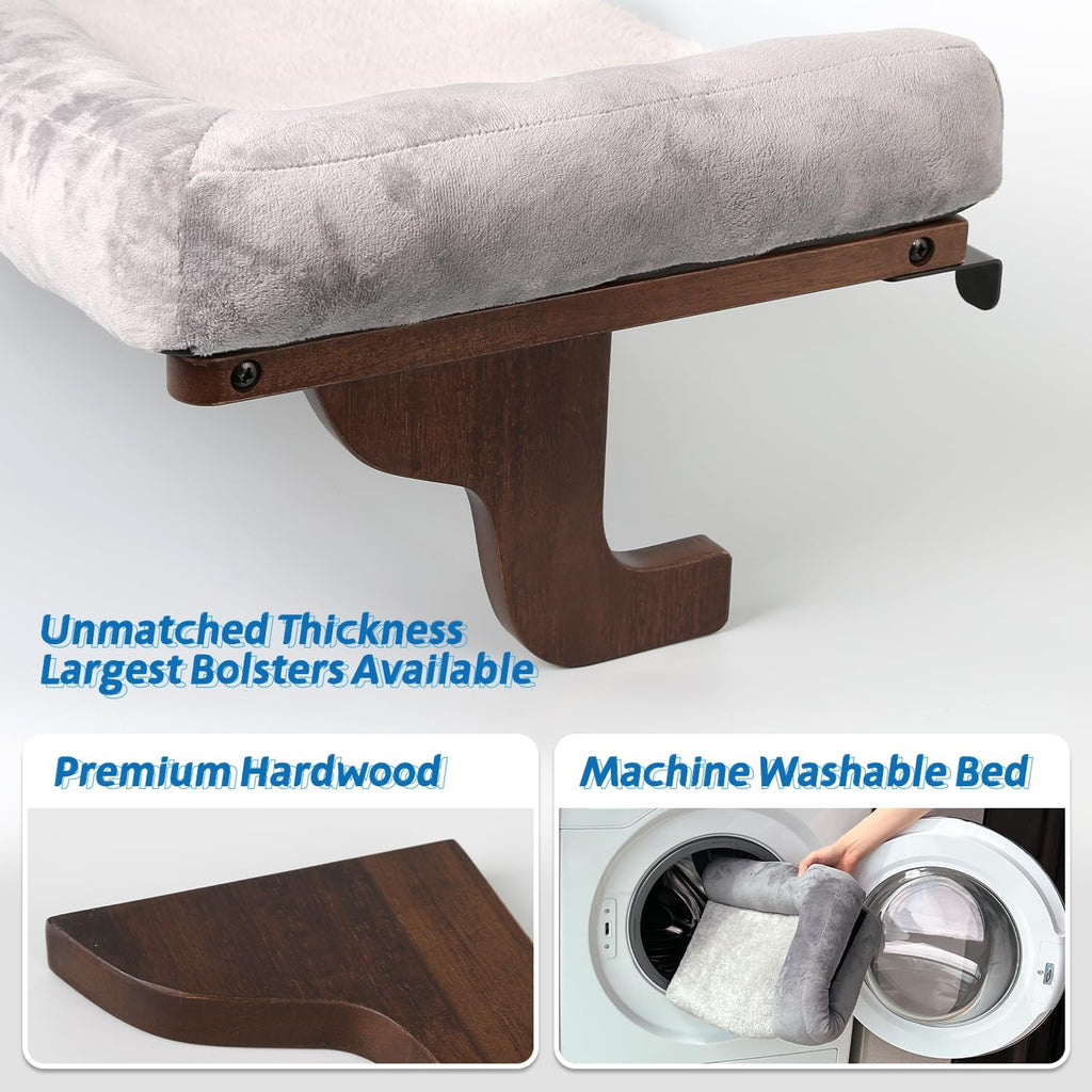 Zakkart Cat Perch for Windowsill with Bolsters (Dark Stained/Gray, L)