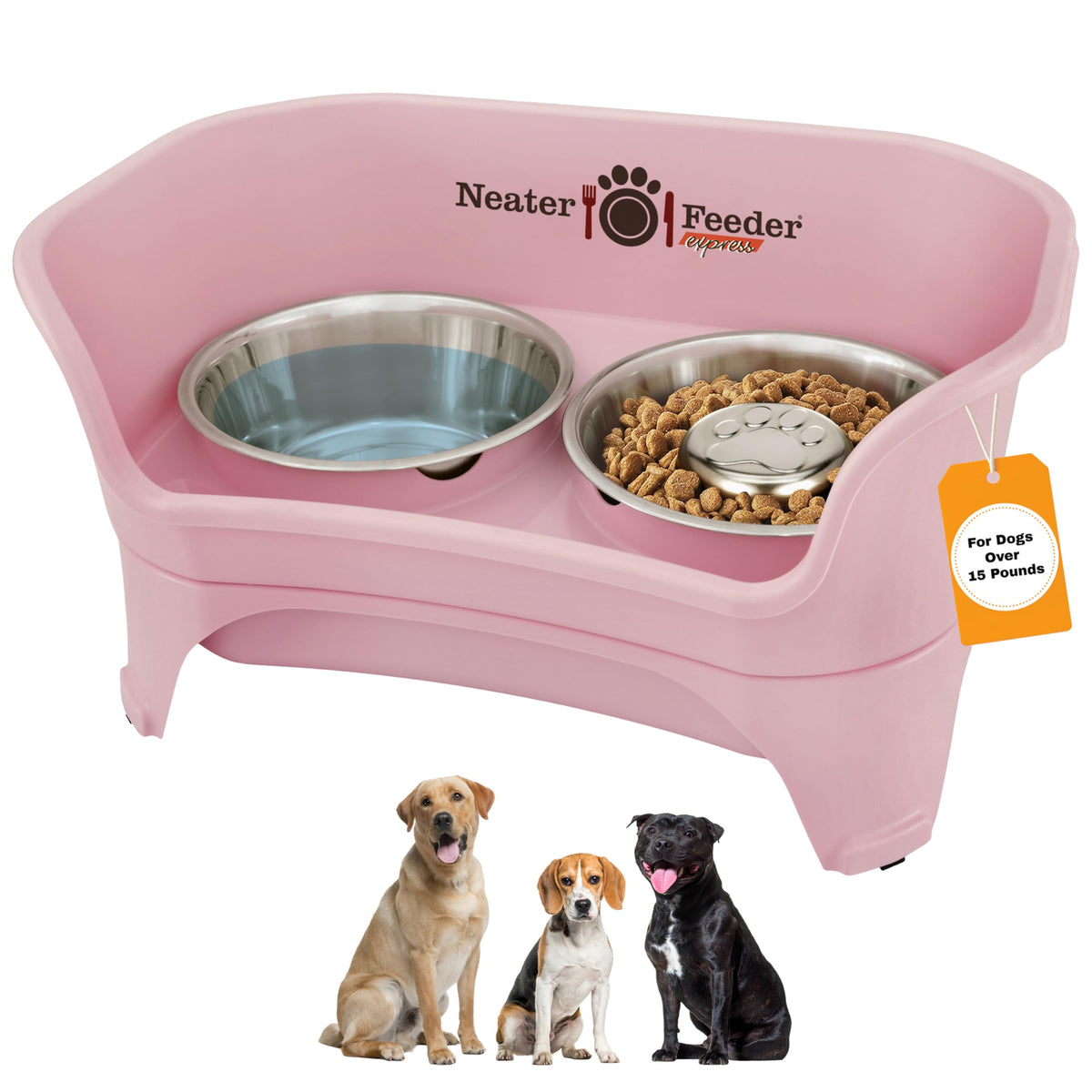 Neater Feeder Express Mess Proof Dog Bowls Elevated for Small Breeds under 15 Lb, Made in USA, No Spill Raised Dog Food Bowl Stand, Stainless Steel Food and Water Bowl Set, Feeding Station, Cappuccino