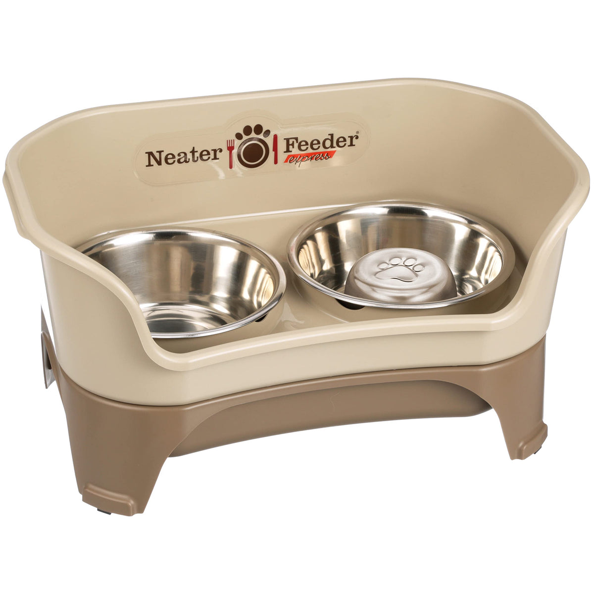 Neater Feeder Express Mess Proof Dog Bowls Elevated for Small Breeds under 15 Lb, Made in USA, No Spill Raised Dog Food Bowl Stand, Stainless Steel Food and Water Bowl Set, Feeding Station, Cappuccino
