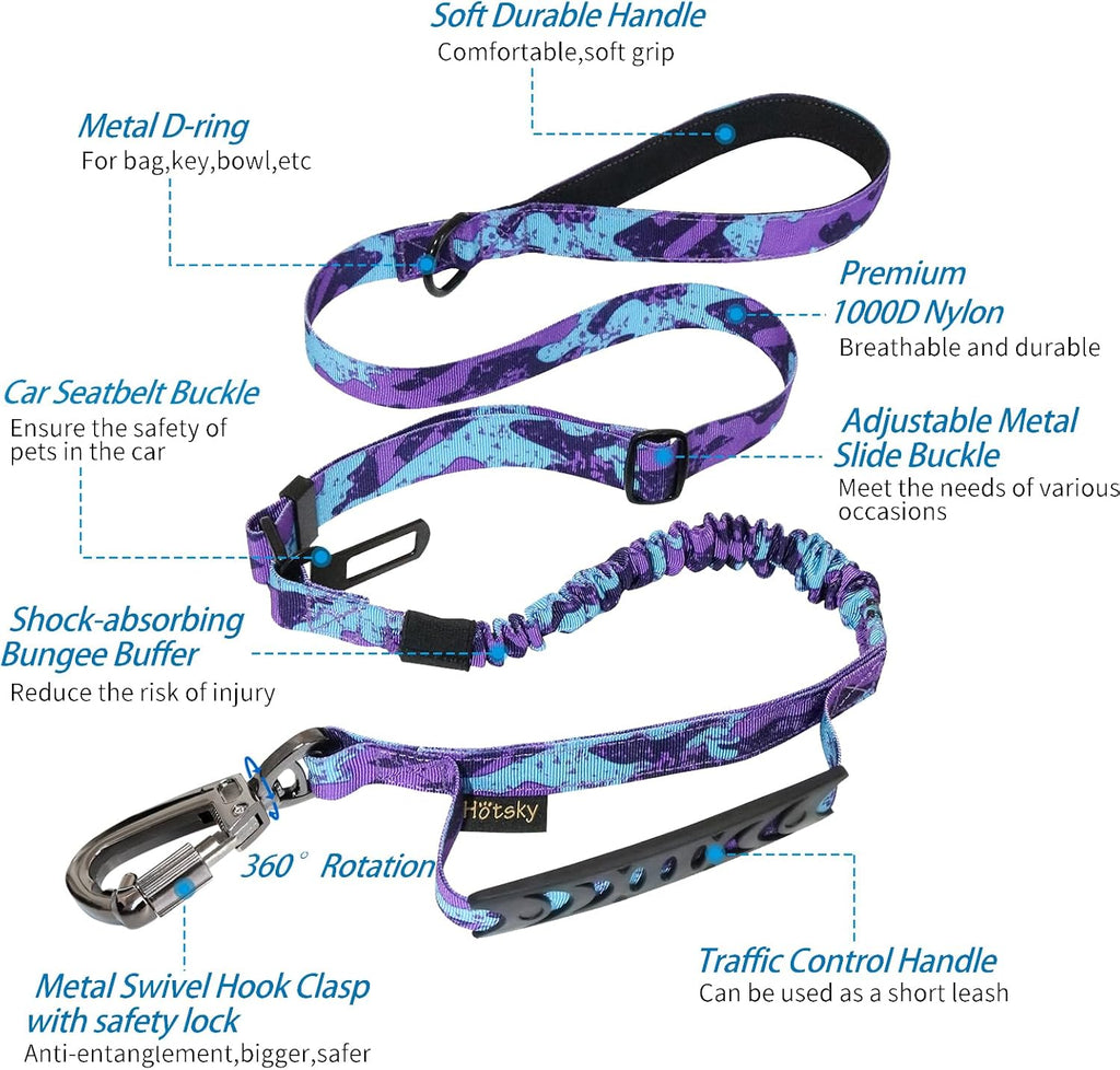 Hotsky Tactical Bungee Shock Absorbing No Pull Dog Leash,Purple Camo,4-6FT