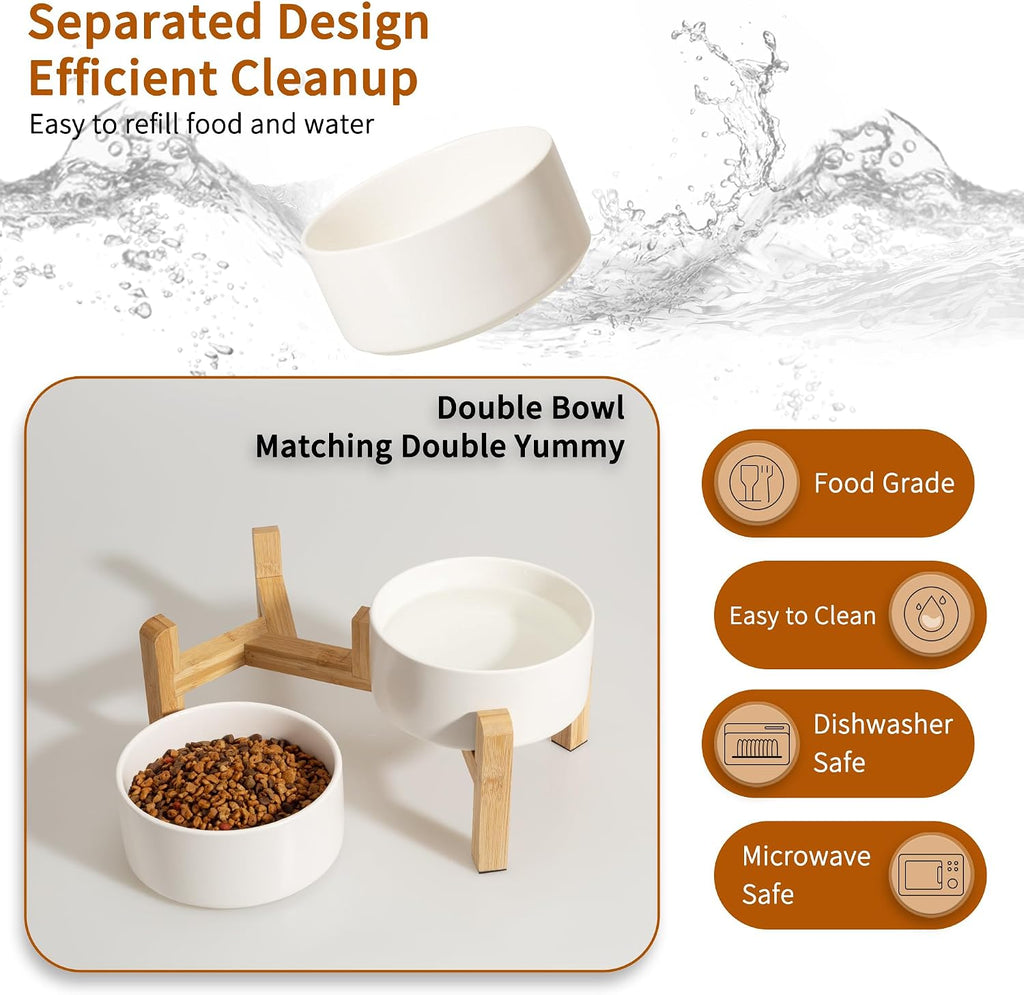 Elevated Ceramic Dog Bowl, 3.6 Cups Dog Food and Water Bowl Set with Stand