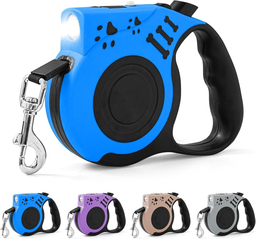 Retractable Dog Leash with USB Rechargeable Flashlight, Purple