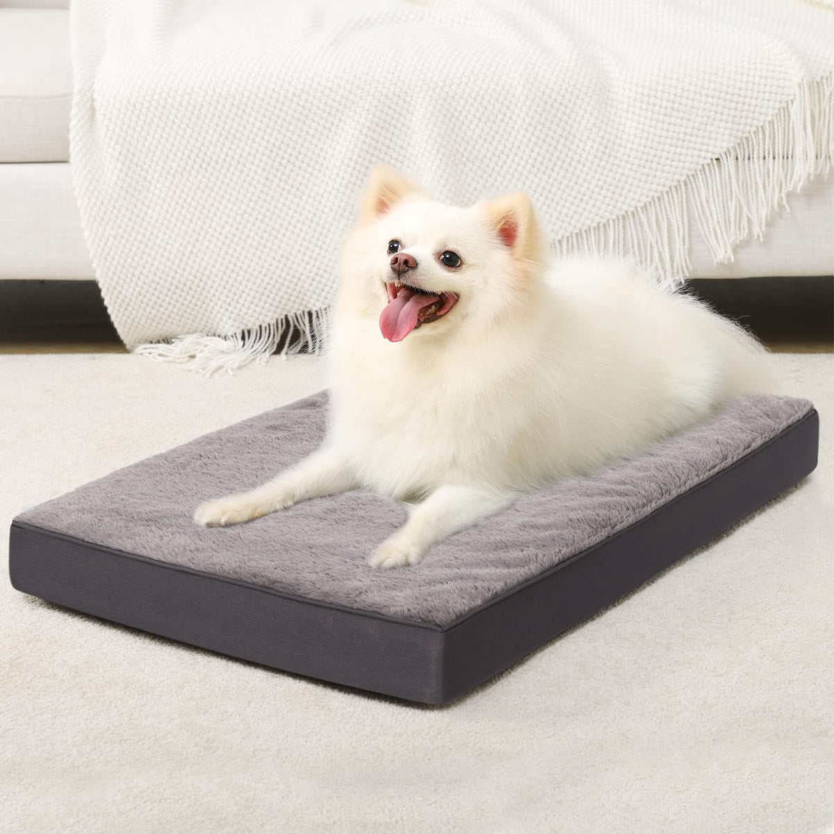 KSIIA Orthopedic Dog Bed for Small Dogs with Waterproof Lining, Grey, 23x17