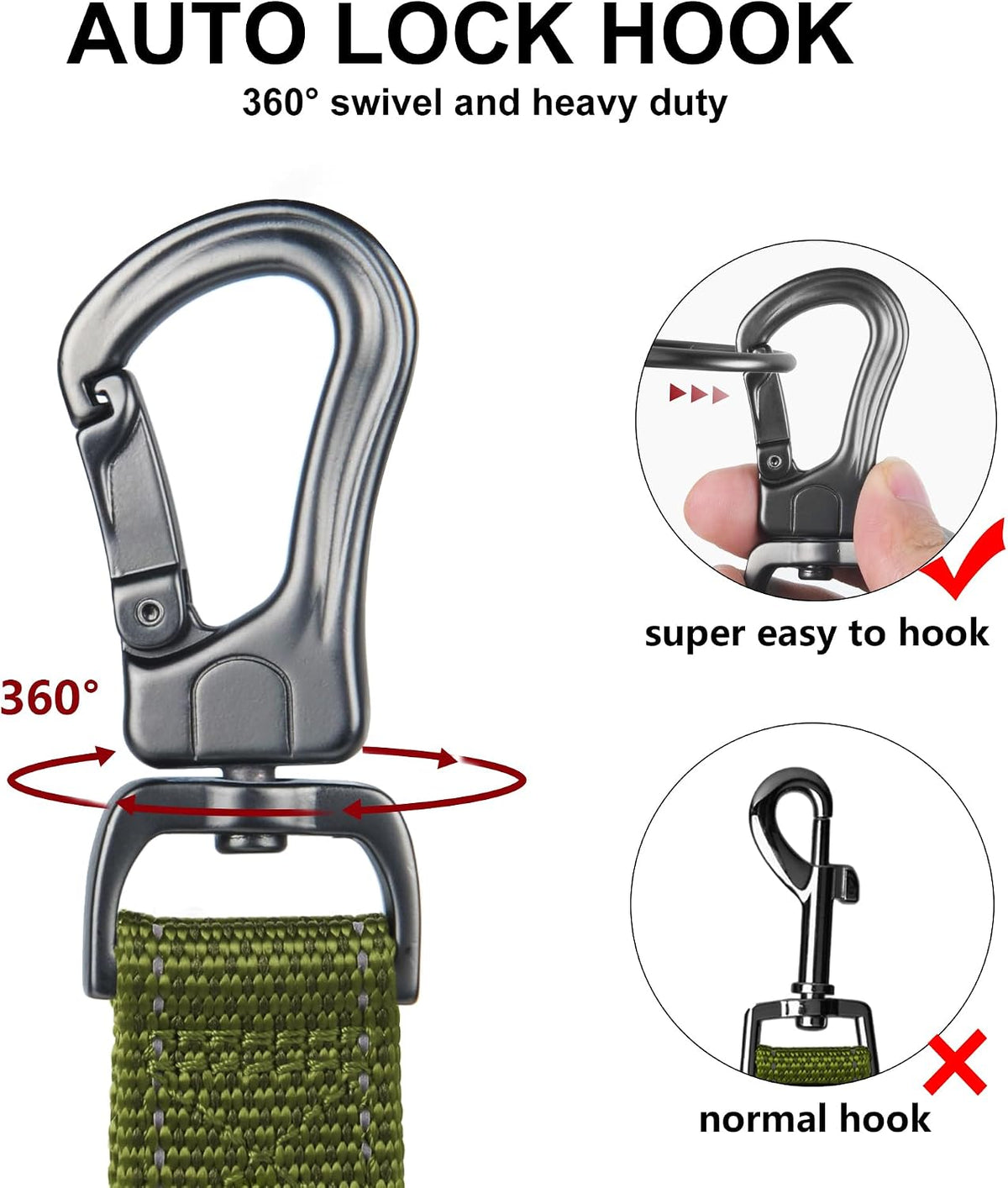 Twoear 6FT 1IN Heavy Duty Dog Leash for Large Dogs with 2 Padded Handles