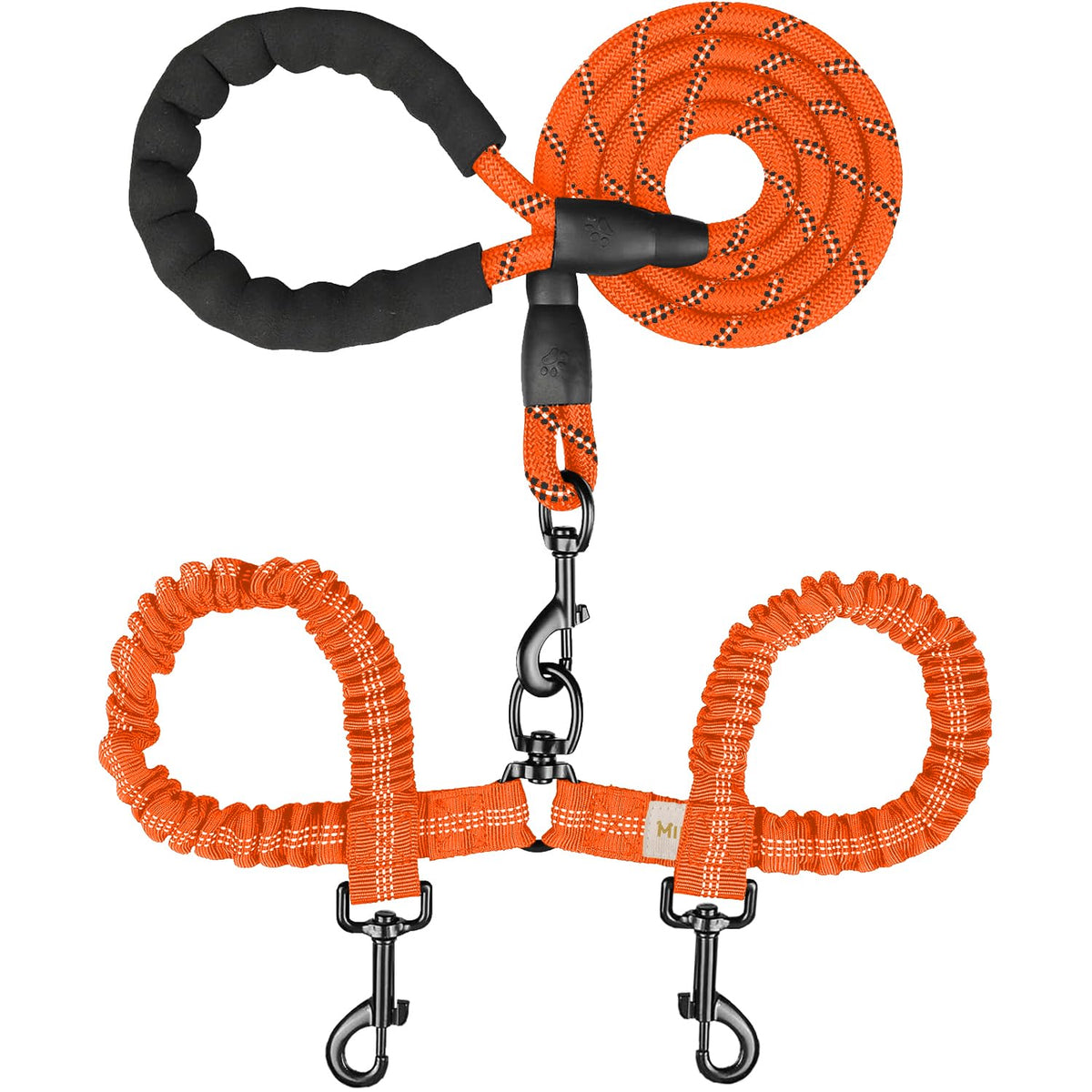 MingXpets Double Dog Leash,360° Swivel Tangle Free Bungee Walking Training