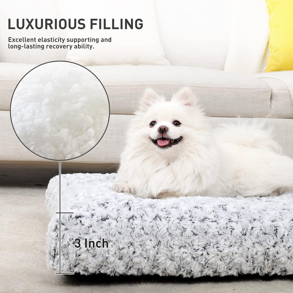 KSIIA Washable Dog Bed Small Dog Crate Bed Deluxe Plush Mat 23"x18" Gray