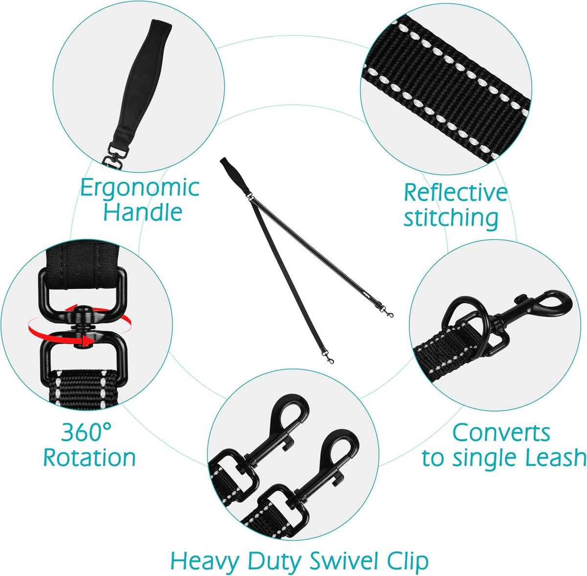 PetBonus Two Point Control Dog Leash, No Tangle Training Walking Leashes