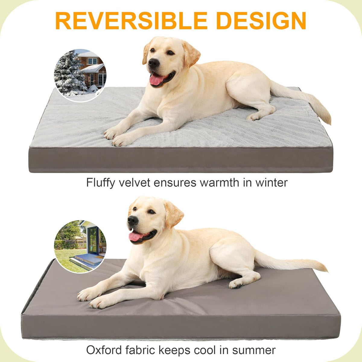 KSIIA Orthopedic Dog Bed for Large Dogs with Waterproof Lining, Grey, 35x22