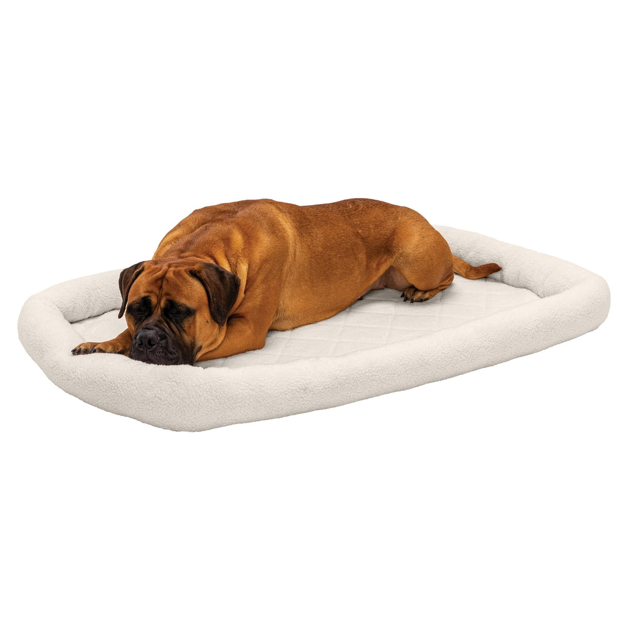FurHaven Dog Bed for Extra Small Dogs & Cats, Bolster Crate Pad with Soft Supportive Base for Carriers & Kennels, Machine Washable, Extra Small, Sherpa Fleece, Cream