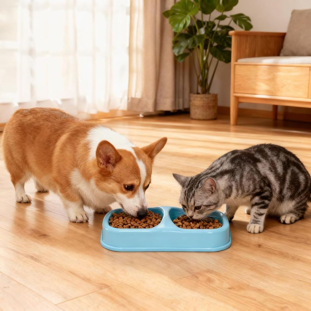12 Pieces Plastic Double Cat Bowls, Dog Food Water Bowl Set