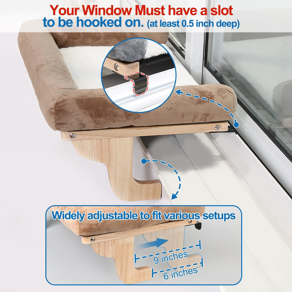 Zakkart Cat Perch for Windowsill with Bolsters (Dark Stained/Gray, L)