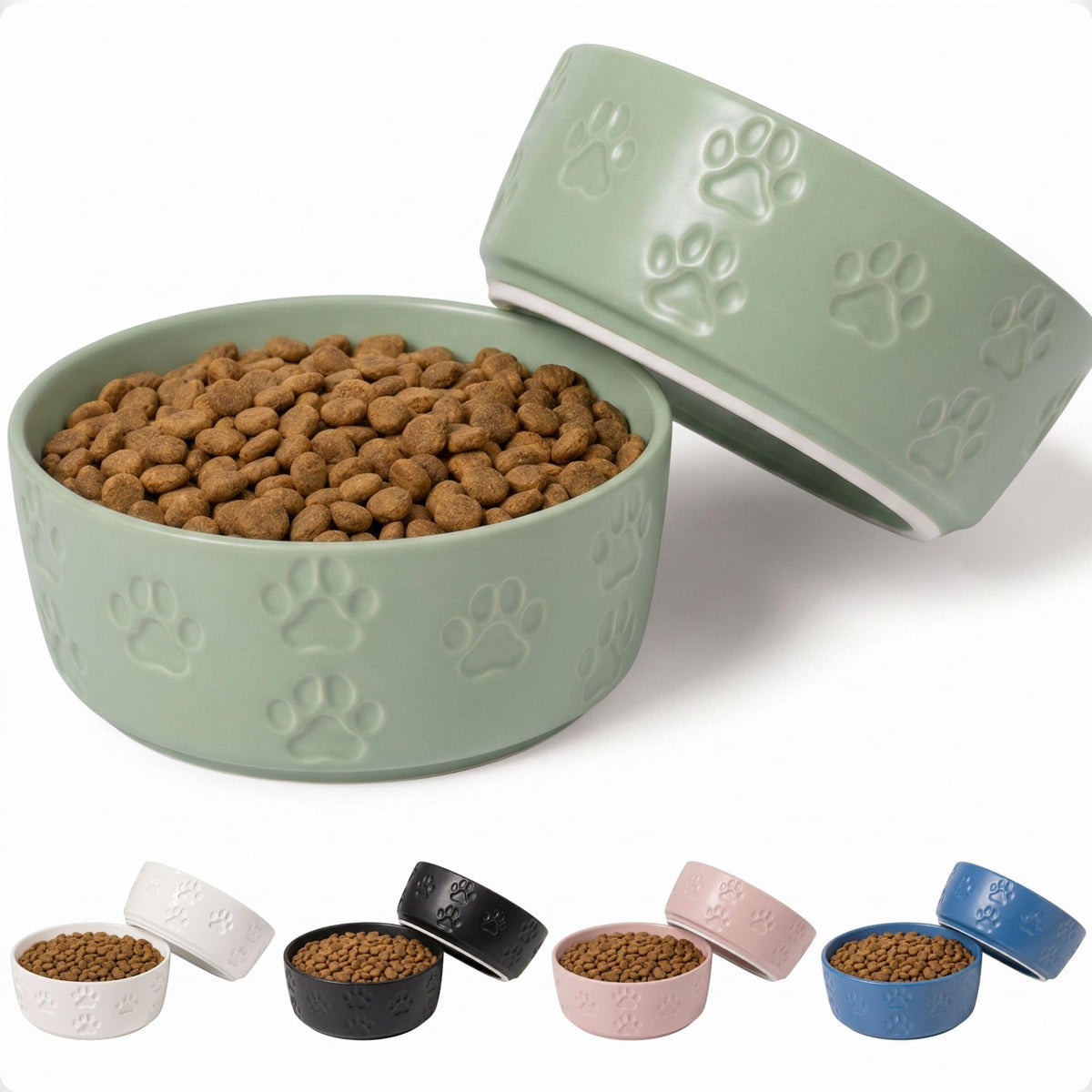 Ceramic Dog Bowl Set of 2 with Anti-Skid Base, 5.5"W x 2"H, 2 Cup Capacity