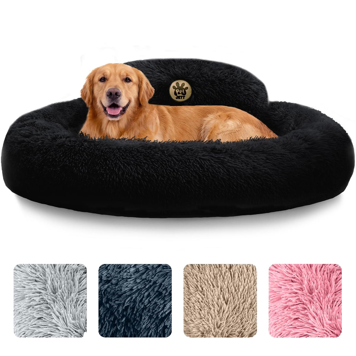 PetJett Calming Dog Bed Medium Size Dog - 30'' Donut Bed, Washable Dog Bed - Anti-Slip & Super Soft Fluffy Plush Round Dog Bed, Anti-Anxiety Premium Comfort Pet Bed, Fits Dogs Upto 45 lbs - Dark Grey