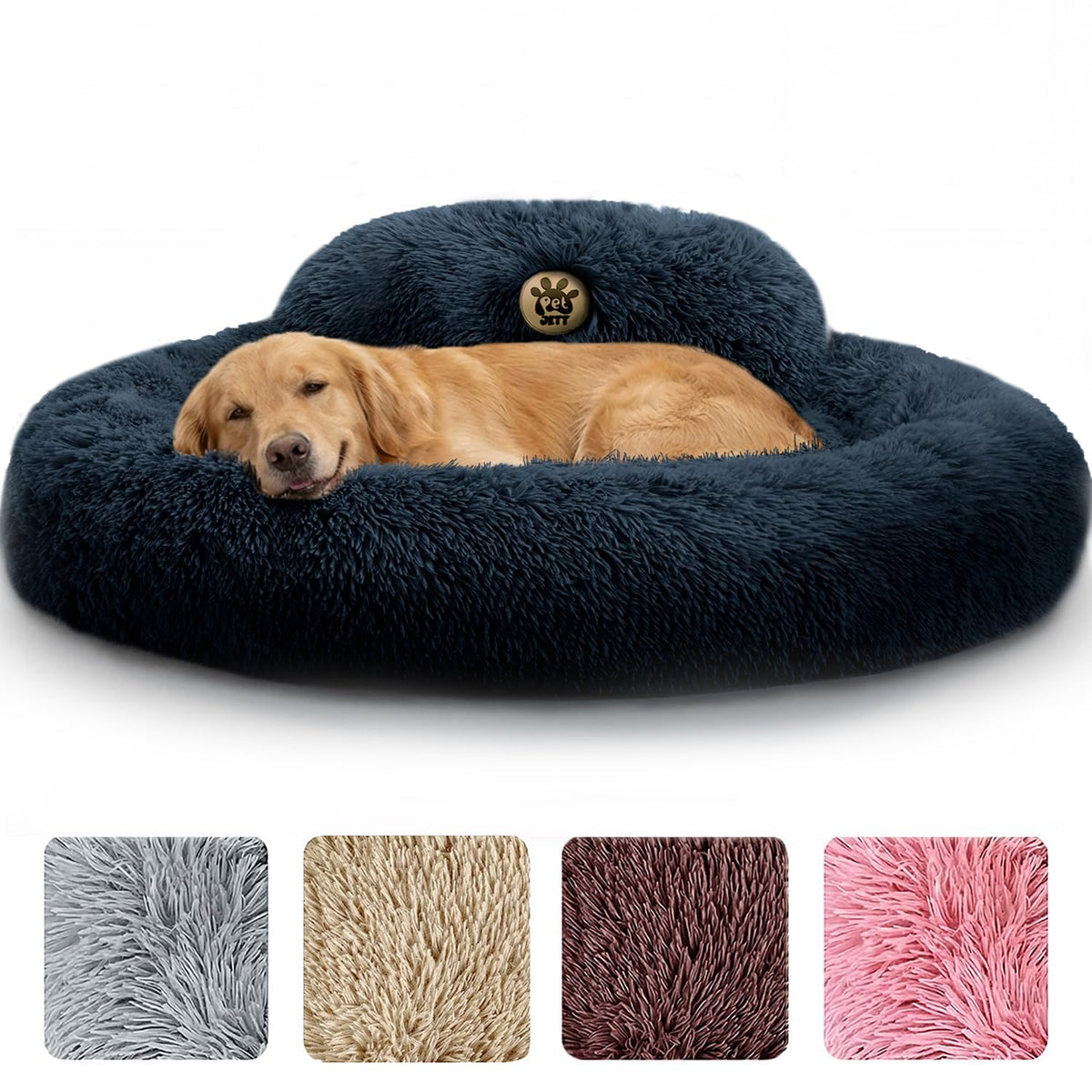 PetJett Calming Dog Bed Medium Size Dog - 30'' Donut Bed, Washable Dog Bed - Anti-Slip & Super Soft Fluffy Plush Round Dog Bed, Anti-Anxiety Premium Comfort Pet Bed, Fits Dogs Upto 45 lbs - Dark Grey