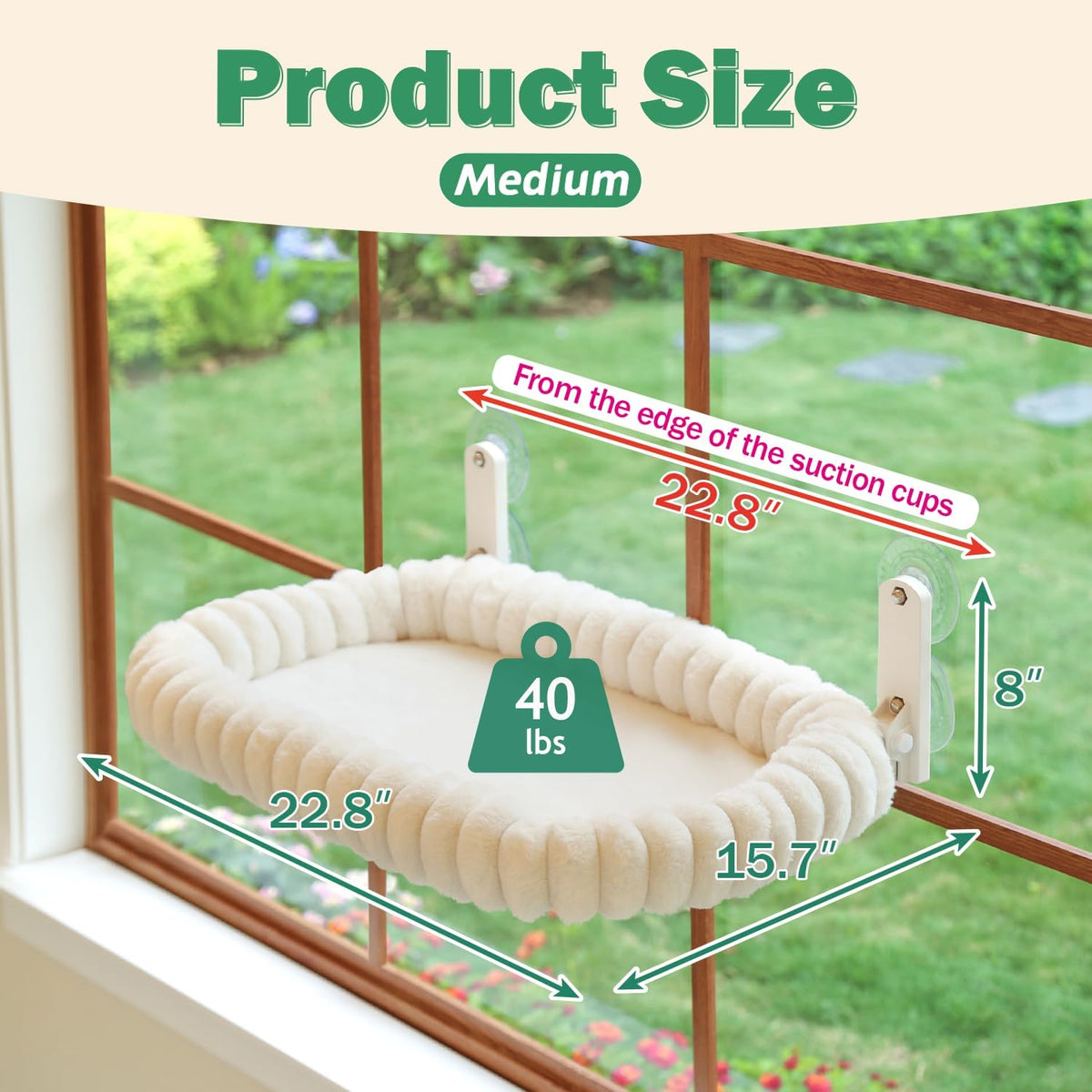 Zakkart SnugCloud Foldable Cat Window Perch (Cream White, M)