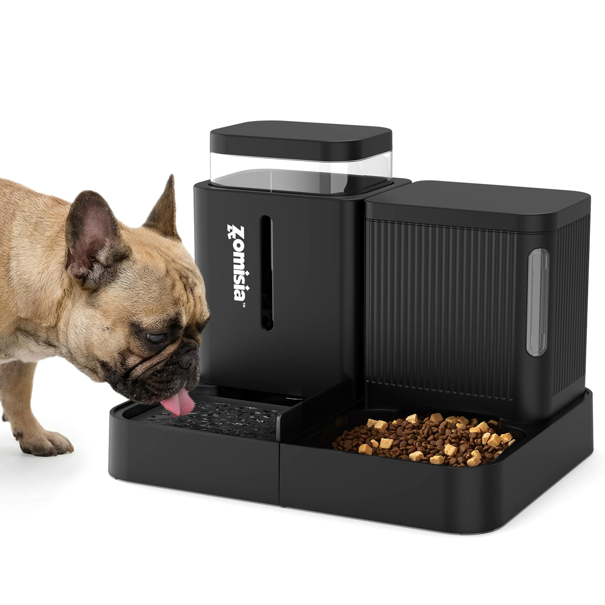 ZOMISIA Automatic Cat Feeder, Gravity Cat Food Dispenser, 0.8Gal x 2, Black