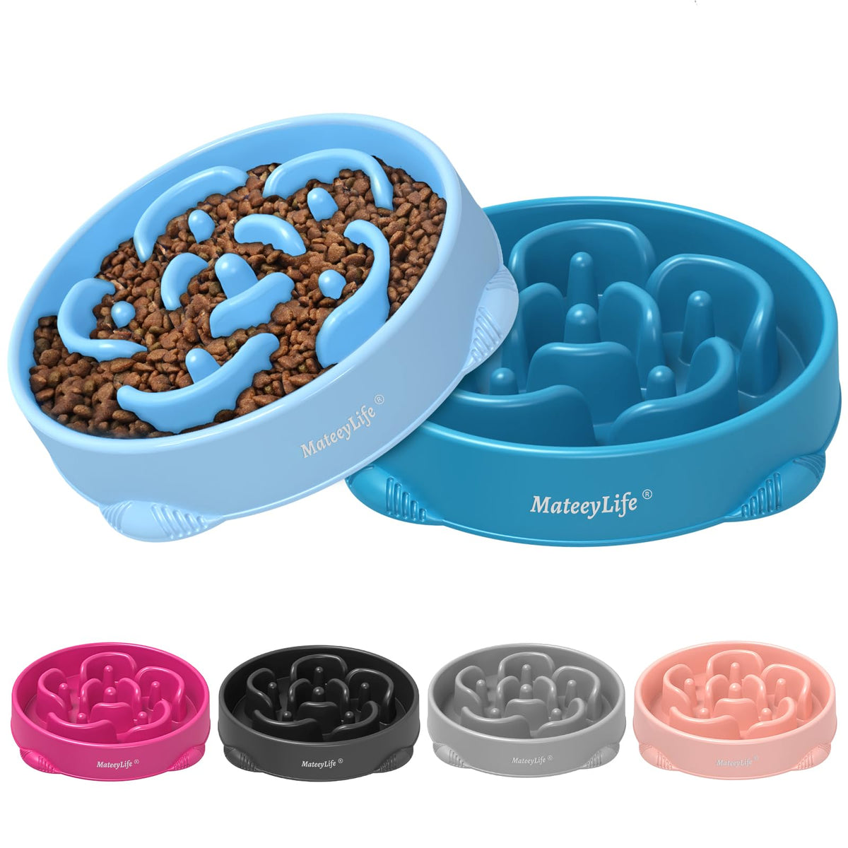 MateeyLife 2-Pack Slow Feeder Dog Bowls, 2 Cups, Dog Puzzle Feeder Bowl