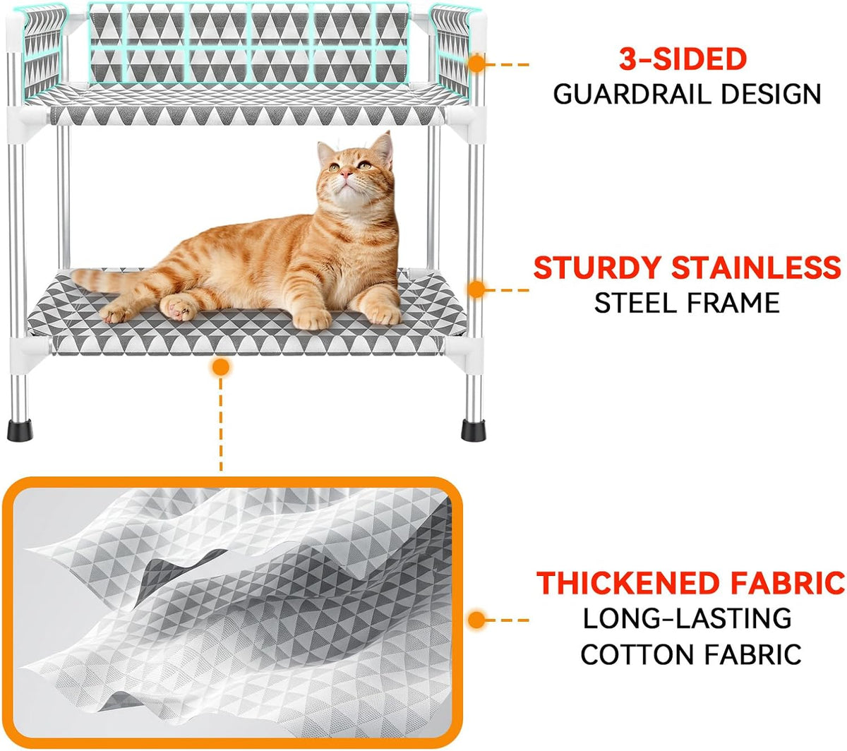 Kuntrust Bedside Dog Bed for 2 Pets with 3-Sided guardrail,S