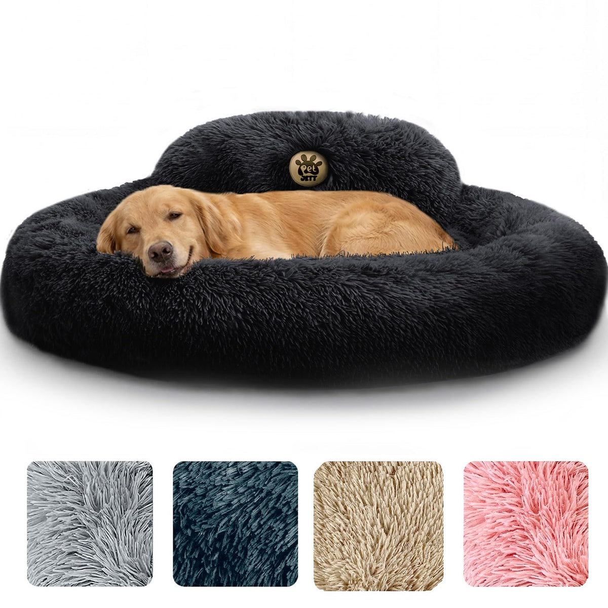 PetJett Calming Dog Bed Medium Size Dog - 30'' Donut Bed, Washable Dog Bed - Anti-Slip & Super Soft Fluffy Plush Round Dog Bed, Anti-Anxiety Premium Comfort Pet Bed, Fits Dogs Upto 45 lbs - Dark Grey
