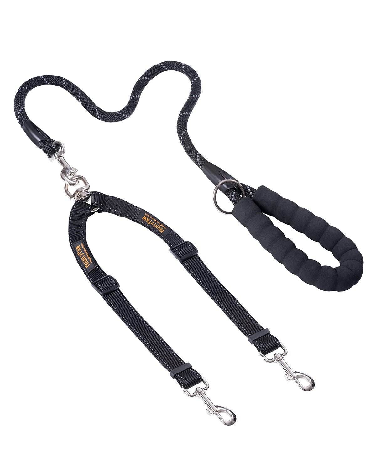 Mighty Paw Double Dog Leash - Double Leash for Two Dogs No Tangle Design. Split Lead for 2 Pets. Adjustable to Fit All Sized Breeds. Reflective Dual Pet Lead Splitter for People with 2 Pups