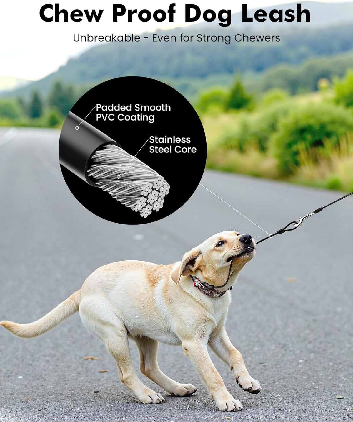 Pecute Dog Leash Retractable 26ft with Chew Proof Extender for 33-110 lbs