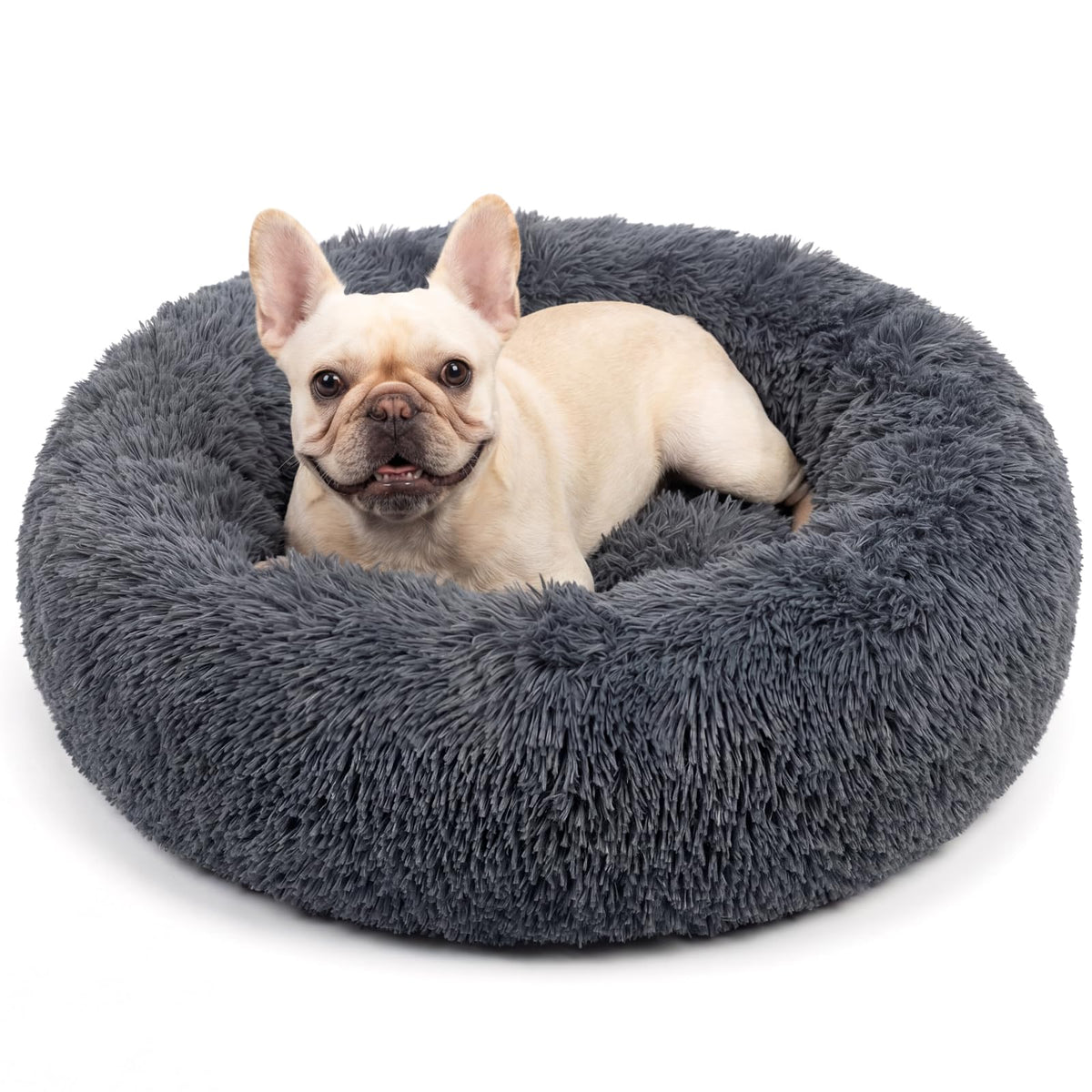 Small Calming Dogs Bed for Small Dogs Anti-Anxiety Machine Washable Fluffy Luxury Anti-Slip Waterproof Mute Base Warming Cozy Soft Pet Puppy Round Bed
