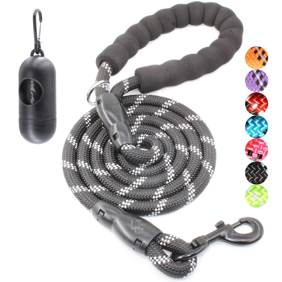 BAAPET 2/4/5/6 FT Dog Leash with Comfortable Padded Handle and Highly Reflective Threads for Small Medium and Large Dogs (5FT-1/2'', Black)