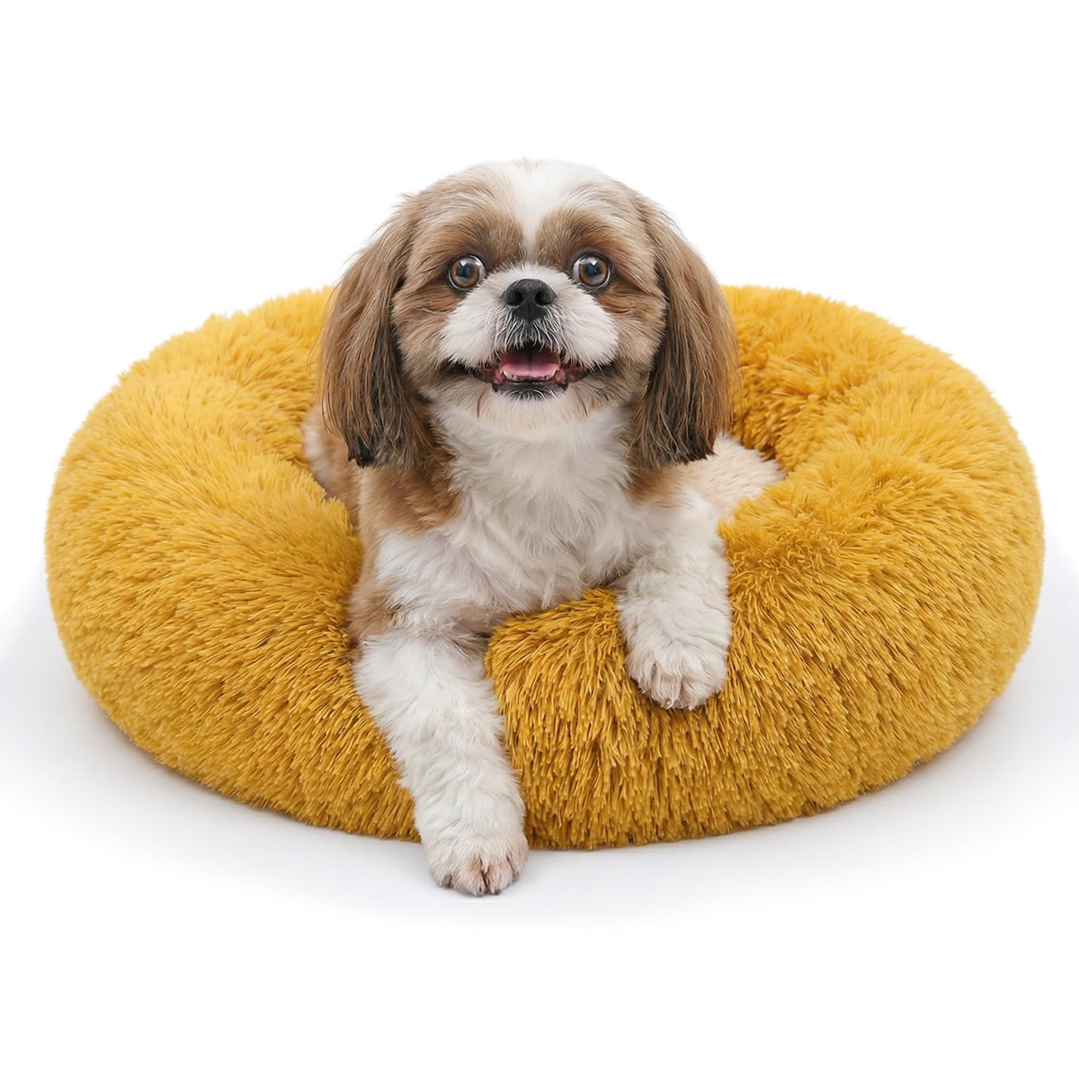 Small Calming Dogs Bed for Small Dogs Anti-Anxiety Machine Washable Fluffy Luxury Anti-Slip Waterproof Mute Base Warming Cozy Soft Pet Puppy Round Bed