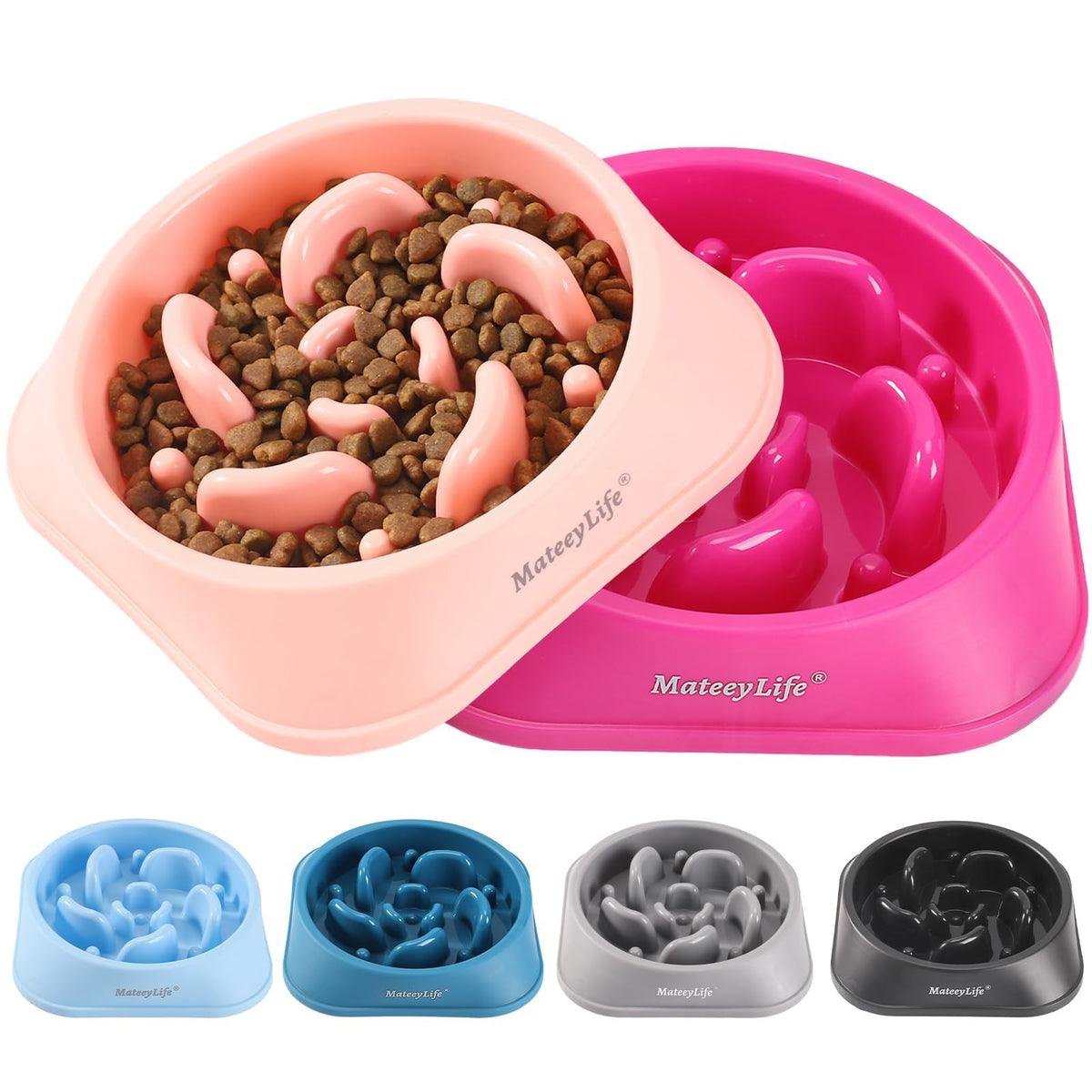 MateeyLife 2-Pack Slow Feeder Dog Bowls, 2 Cups, Dog Puzzle Feeder Bowl