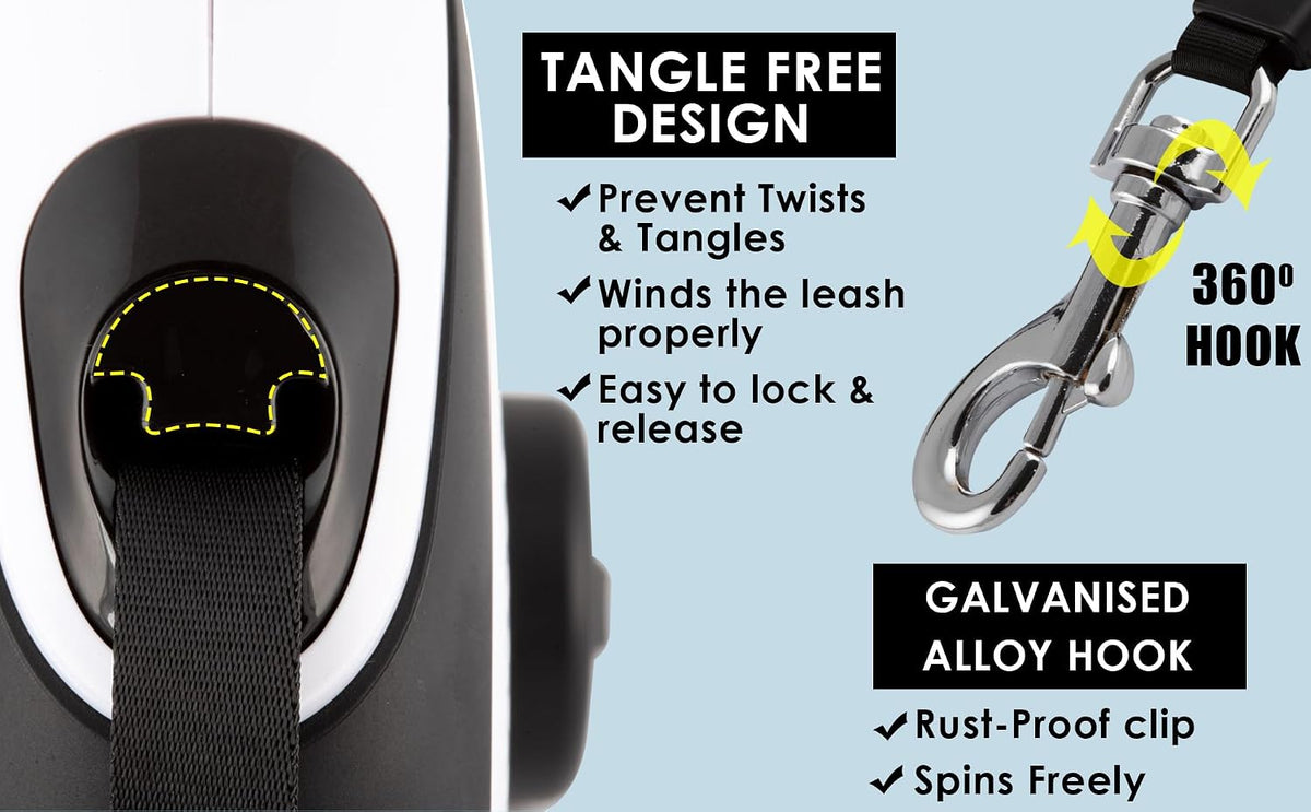 LUVON Retractable Dog Leash – 16ft Tangle-Free Extendable Lead | Ergonomic Handle | Heavy Duty Nylon Tape | Poo Bag Dispenser + 15 Bags Included | Retractable Leash for Medium Large Dogs Up to 66lbs