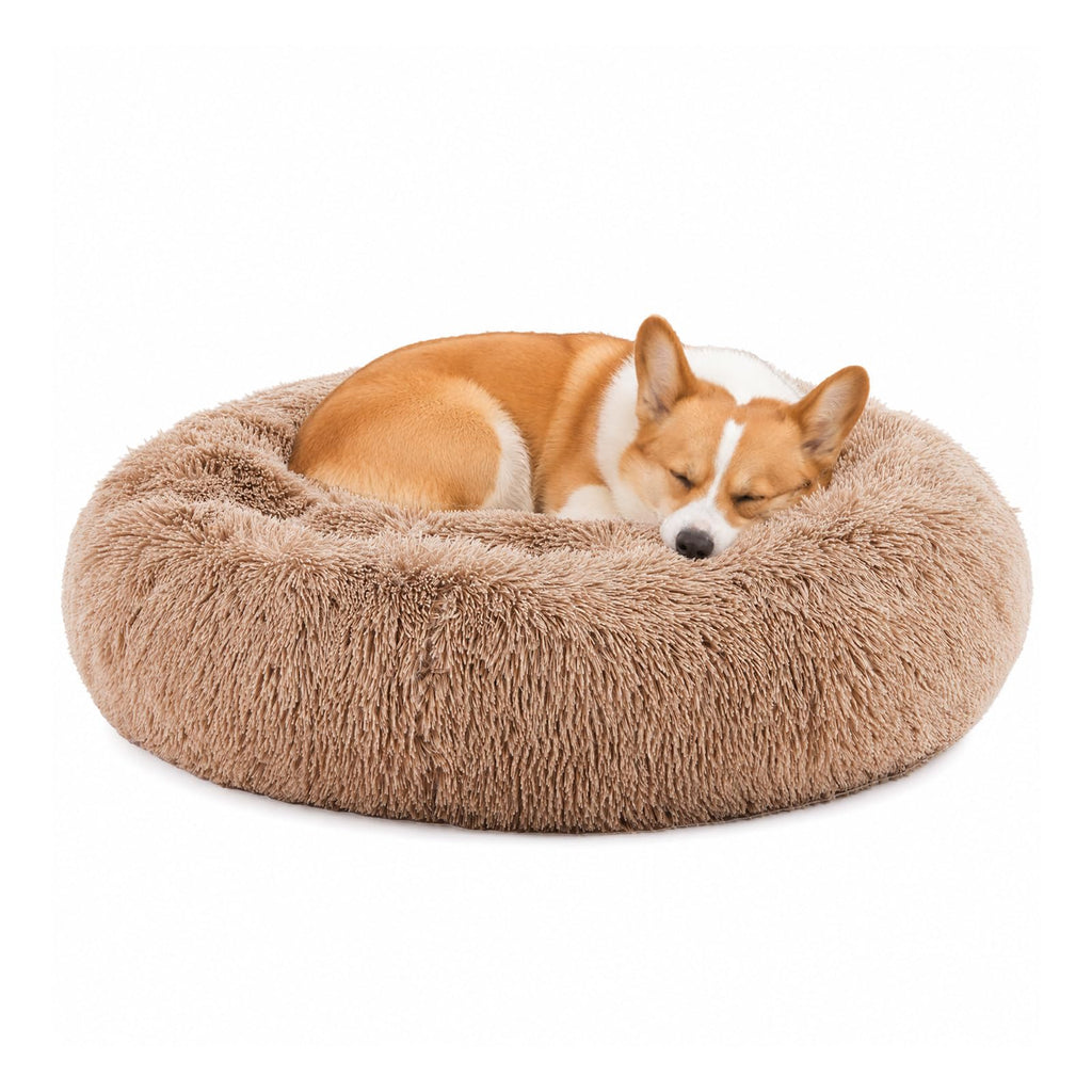 DUMOS 30.7 Inch Large Donut Dog Bed for Indoor Use, Fluffy Faux Fur Plush